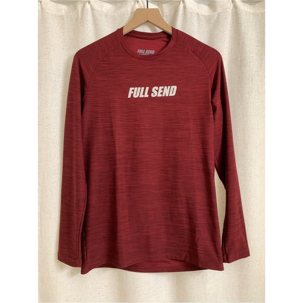 Full Send Fitness Mens Reflective Logo Long Sleeve Performance Red Black Heather